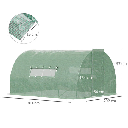 4 x 3 x 2 Metre Walk-In Polytunnel Greenhouse with Steel Frame & Mesh Windows - Green