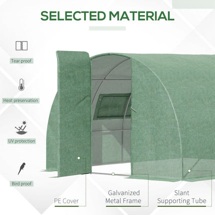 4 x 3 x 2 Metre Walk-In Polytunnel Greenhouse with Steel Frame & Mesh Windows - Green