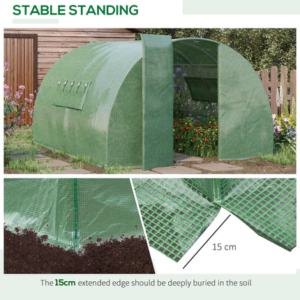 4 x 3 x 2 Metre Walk-In Polytunnel Greenhouse with Steel Frame & Mesh Windows - Green
