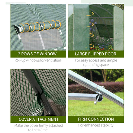 4 x 3 x 2 Metre Walk-In Polytunnel Greenhouse with Steel Frame & Mesh Windows - Green