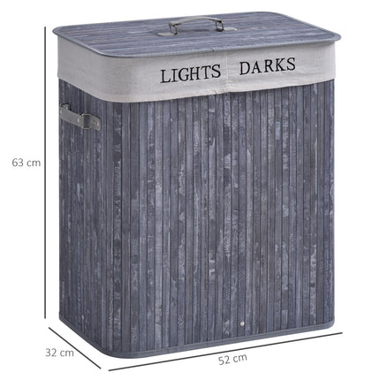 100L Collapsible Natural Wood Laundry Hamper with Lid and Removable Lining 52x32x63cm - Grey