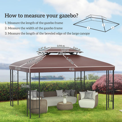 Replacement Gazebo Canopy Cover 4x3m UV Resistant Durable - Brown
