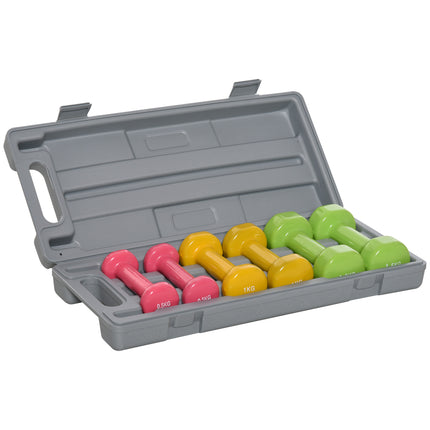 6 Piece 6kg Colour-Coded Dumbbell Set for Home Gym Workouts - Red, Yellow, Green
