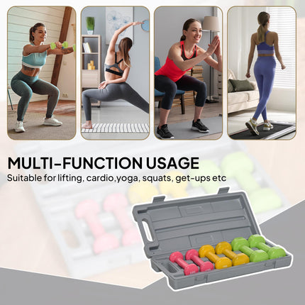 6 Piece 6kg Colour-Coded Dumbbell Set for Home Gym Workouts - Red, Yellow, Green