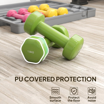 6 Piece 6kg Colour-Coded Dumbbell Set for Home Gym Workouts - Red, Yellow, Green