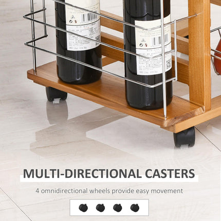 Rolling Kitchen Cart with 4 Basket Drawers & Side Racks on Wheels - Brown
