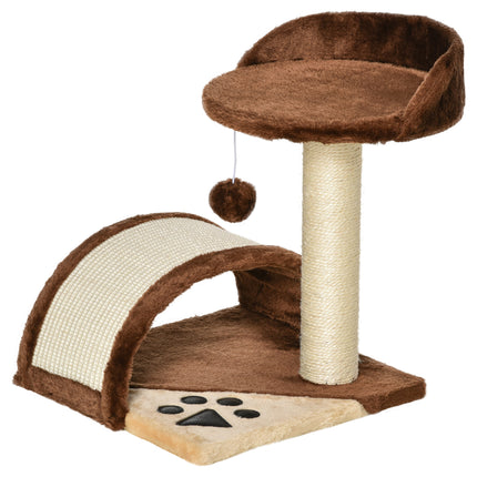 Indoor Cat Scratching Post and Activity Centre with Hanging Ball Climber Kitten Tree - Brown
