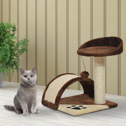 Indoor Cat Scratching Post and Activity Centre with Hanging Ball Climber Kitten Tree - Brown