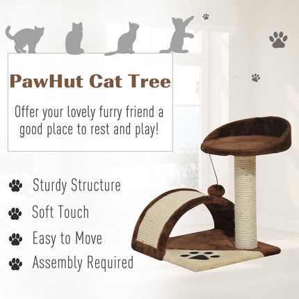 Indoor Cat Scratching Post and Activity Centre with Hanging Ball Climber Kitten Tree - Brown