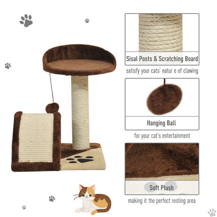 Indoor Cat Scratching Post and Activity Centre with Hanging Ball Climber Kitten Tree - Brown