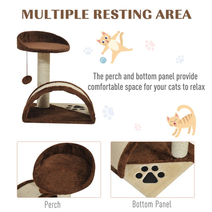 Indoor Cat Scratching Post and Activity Centre with Hanging Ball Climber Kitten Tree - Brown