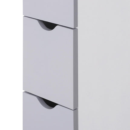 Slimline Tall Free-Standing Bathroom Storage Cabinet with Drawers and Shelves - Grey and White