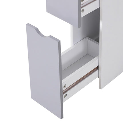 Slimline Tall Free-Standing Bathroom Storage Cabinet with Drawers and Shelves - Grey and White