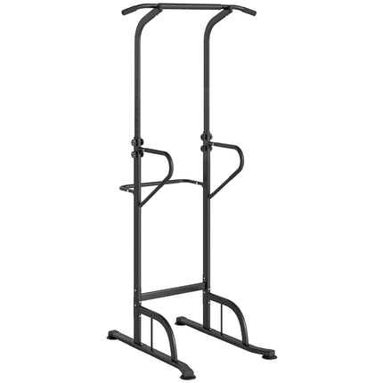 Multi-Function Height Adjustable Pull Up Bar Power Tower Dip Station - Black