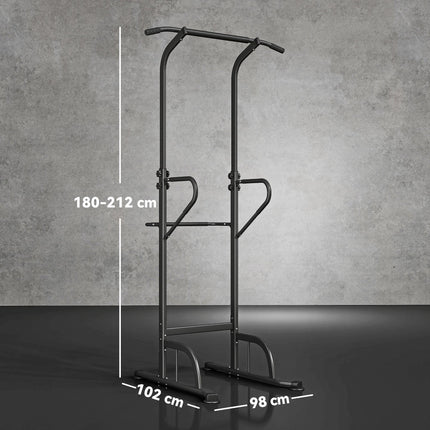 Multi-Function Height Adjustable Pull Up Bar Power Tower Dip Station - Black