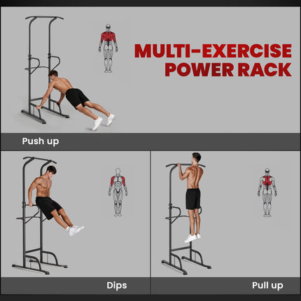 Multi-Function Height Adjustable Pull Up Bar Power Tower Dip Station - Black