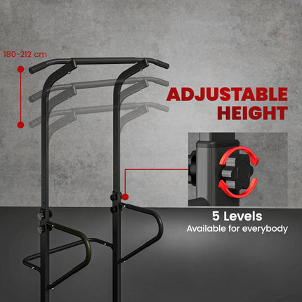 Multi-Function Height Adjustable Pull Up Bar Power Tower Dip Station - Black