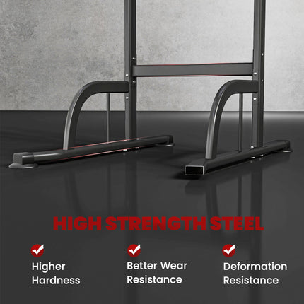 Multi-Function Height Adjustable Pull Up Bar Power Tower Dip Station - Black