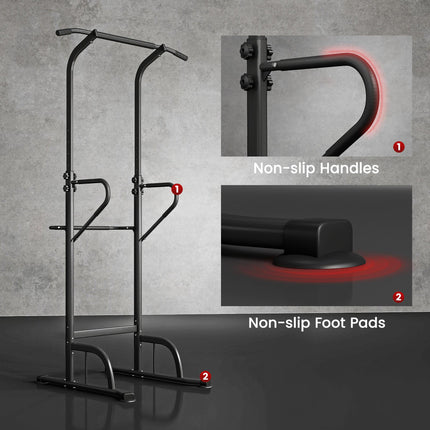 Multi-Function Height Adjustable Pull Up Bar Power Tower Dip Station - Black