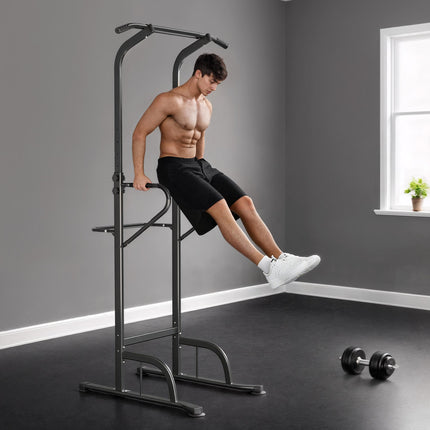 Multi-Function Height Adjustable Pull Up Bar Power Tower Dip Station - Black