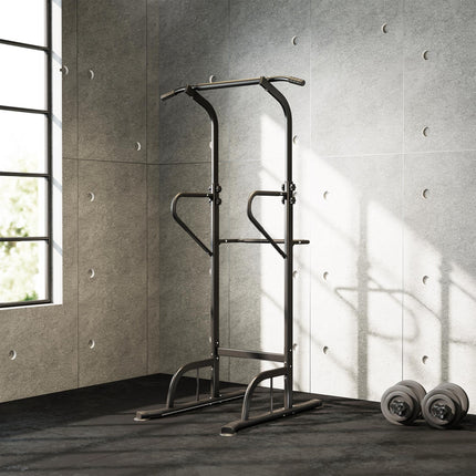 Multi-Function Height Adjustable Pull Up Bar Power Tower Dip Station - Black