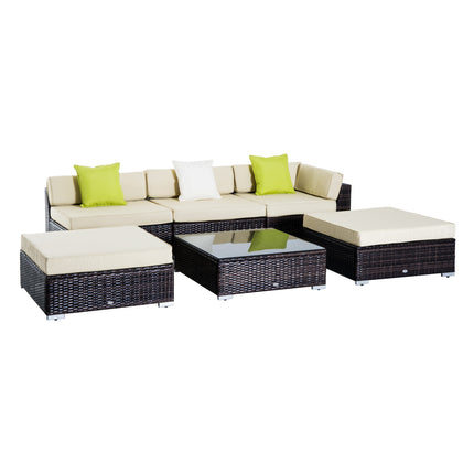 6 Piece Rattan Garden Sofa Set with Coffee Table and Cushions - Brown