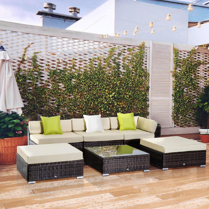 6 Piece Rattan Garden Sofa Set with Coffee Table and Cushions - Brown