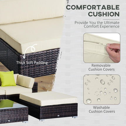 6 Piece Rattan Garden Sofa Set with Coffee Table and Cushions - Brown