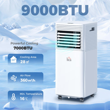 9000 BTU 4-in-1 Portable Mobile Air Conditioner with Remote, LED, Timer & Auto Shut-Off - White/Black