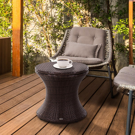 PE Rattan Ice Bucket Table, Height Adjustable Liftable Outdoor Drinks Cooler, 52