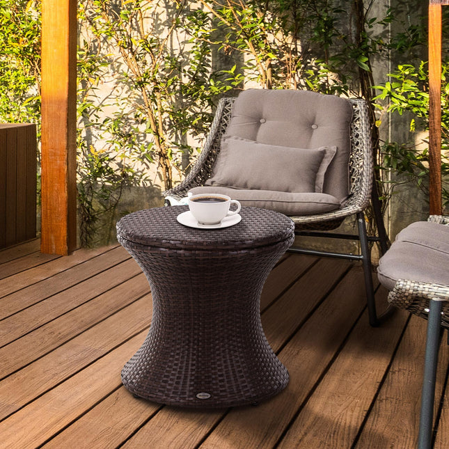 PE Rattan Ice Bucket Table, Height Adjustable Liftable Outdoor Drinks Cooler, 52