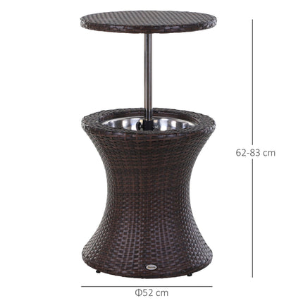 PE Rattan Ice Bucket Table, Height Adjustable Liftable Outdoor Drinks Cooler, 52