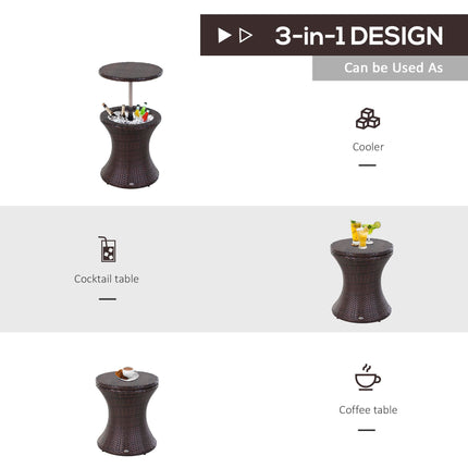 PE Rattan Ice Bucket Table, Height Adjustable Liftable Outdoor Drinks Cooler, 52