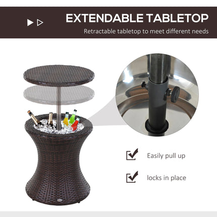 PE Rattan Ice Bucket Table, Height Adjustable Liftable Outdoor Drinks Cooler, 52