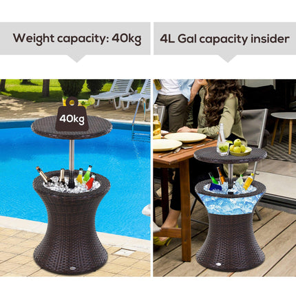 PE Rattan Ice Bucket Table, Height Adjustable Liftable Outdoor Drinks Cooler, 52