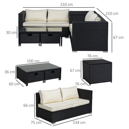 4 Piece Rattan Garden Sofa Set with Storage and Coffee Table - Black