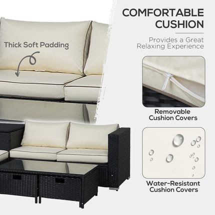 4 Piece Rattan Garden Sofa Set with Storage and Coffee Table - Black