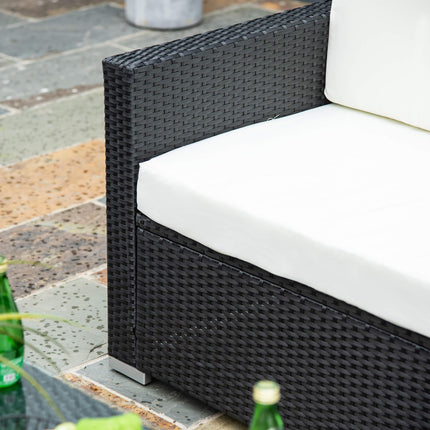 4-Seater Rattan Sofa Set with Steel Frame and Black Cushions - Black
