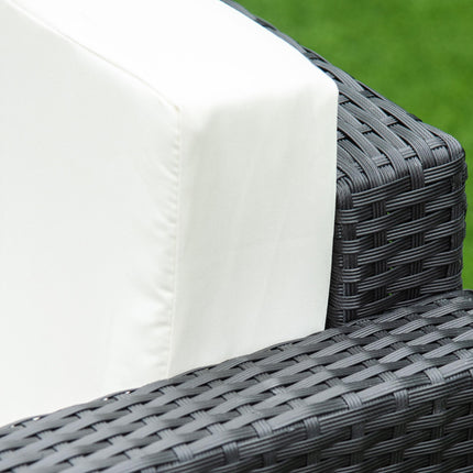 4-Seater Rattan Sofa Set with Steel Frame and Black Cushions - Black
