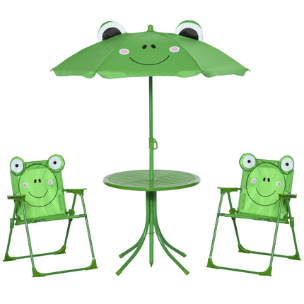 4 Piece Kids Folding Picnic Table and Chair Set with Adjustable Sun Umbrella - Green