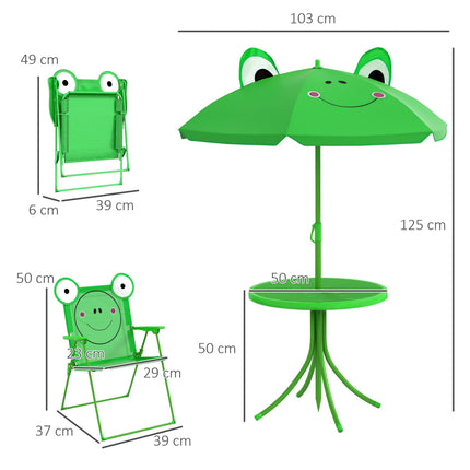 4 Piece Kids Folding Picnic Table and Chair Set with Adjustable Sun Umbrella - Green