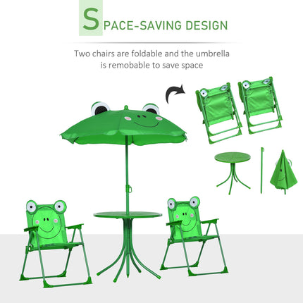 4 Piece Kids Folding Picnic Table and Chair Set with Adjustable Sun Umbrella - Green