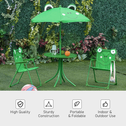 4 Piece Kids Folding Picnic Table and Chair Set with Adjustable Sun Umbrella - Green