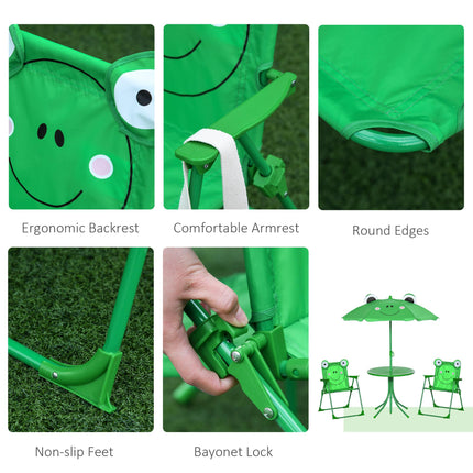 4 Piece Kids Folding Picnic Table and Chair Set with Adjustable Sun Umbrella - Green