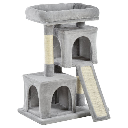 Cats 3-Tier Sisal Rope Leisure Tree with Houses and Perch - Light Grey