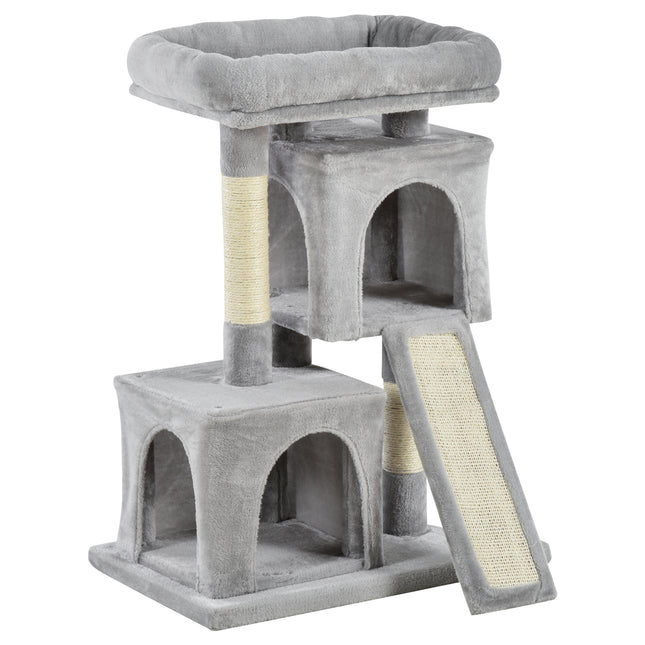Cats 3-Tier Sisal Rope Leisure Tree with Houses and Perch - Light Grey