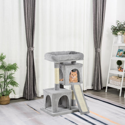 Cats 3-Tier Sisal Rope Leisure Tree with Houses and Perch - Light Grey