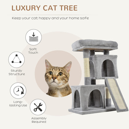 Cats 3-Tier Sisal Rope Leisure Tree with Houses and Perch - Light Grey