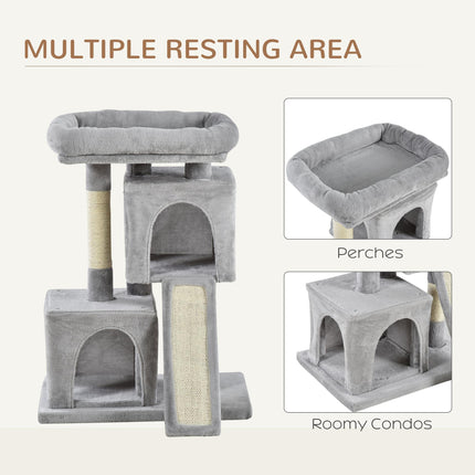 Cats 3-Tier Sisal Rope Leisure Tree with Houses and Perch - Light Grey