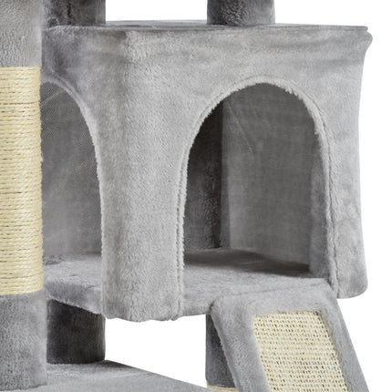 Cats 3-Tier Sisal Rope Leisure Tree with Houses and Perch - Light Grey